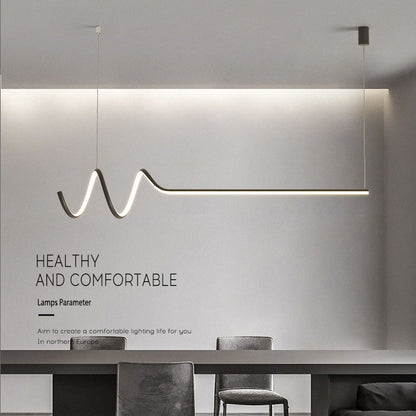 ثريا إضاءة LED طويلة لولبية من الألومنيوم بتصميم عصري بسيط لغرفة الطعام