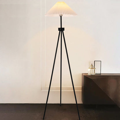 Nordic Modern Pleated Canvas Shade Iron Tripod 1-Light Standing Floor Lamp