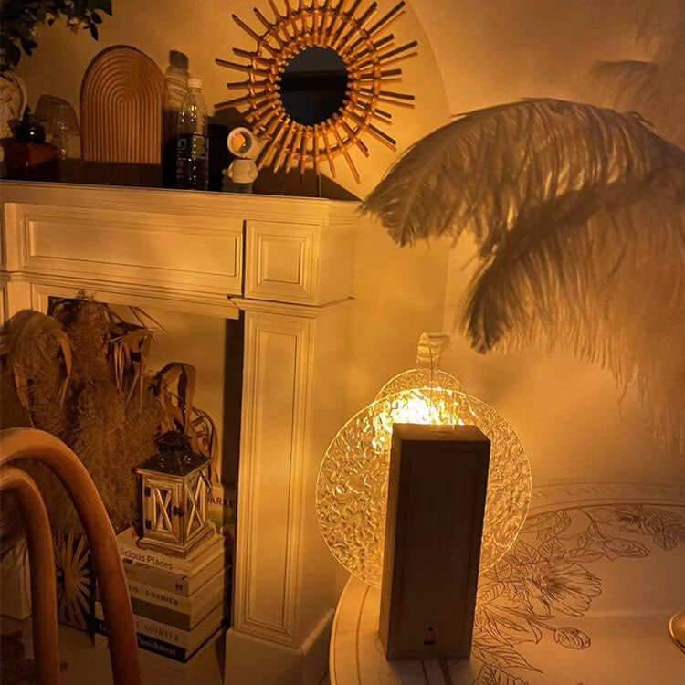 Modern Romantic Solid Wood Rotating Water Pattern LED Table Lamp