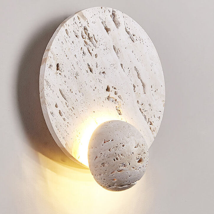 Modern Minimalist Cream Double Disc White Travertine LED Wall Sconce Lamp