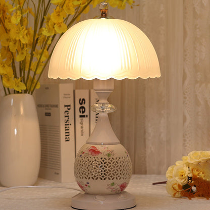 Contemporary Scandinavian Flower Umbrella Glass Ceramic 1-Light Table Lamp For Bedroom