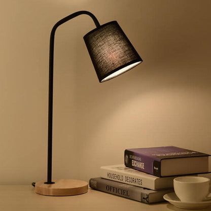 Simple Fabric Cone Shade Wood Base 1-Light Table Lamp