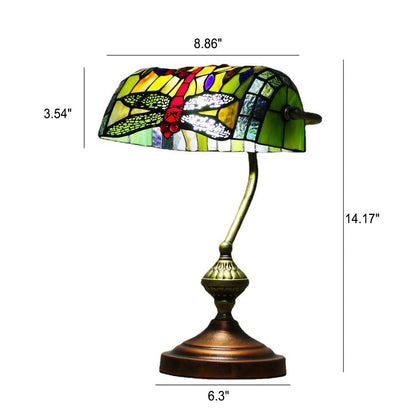European Tiffany Vintage Bank Glass Hardware 1-Light Table Lamp