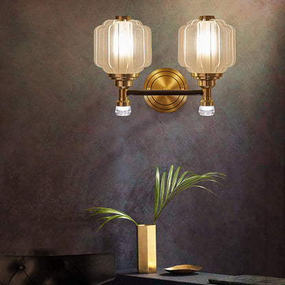 Contemporary Scandinavian Crystal Glass Copper 1/2 Light Wall Sconce Lamp For Living Room