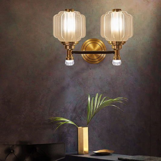 Contemporary Scandinavian Crystal Glass Copper 1/2 Light Wall Sconce Lamp For Living Room