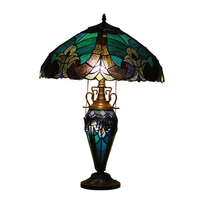 European Light Luxury Vintage Tiffany Glass Resin 2-Light Table Lamp