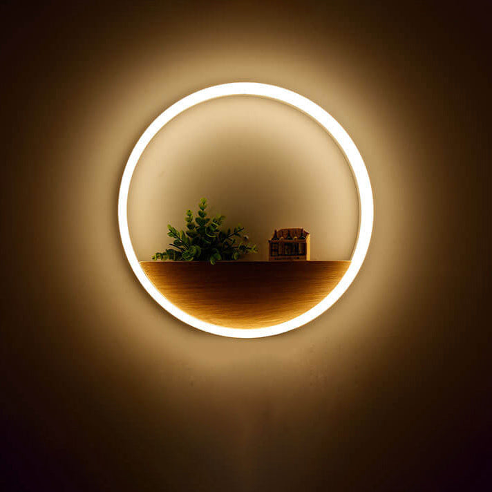 مصباح حائط LED دائري بتصميم ديكوري إبداعي من الأكريليك مصنوع من الخشب الصلب