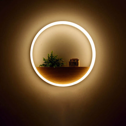 مصباح حائط LED دائري بتصميم ديكوري إبداعي من الأكريليك مصنوع من الخشب الصلب