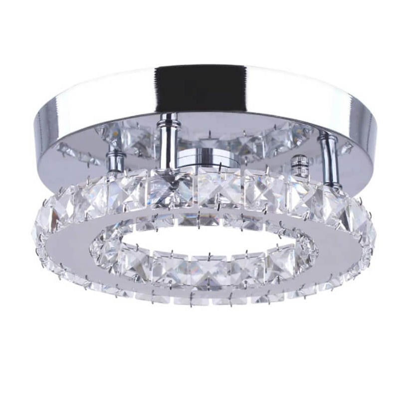 Modern Minimalist Round Crystal Mirror Stainless Steel LED Flush Mount Ceiling Light