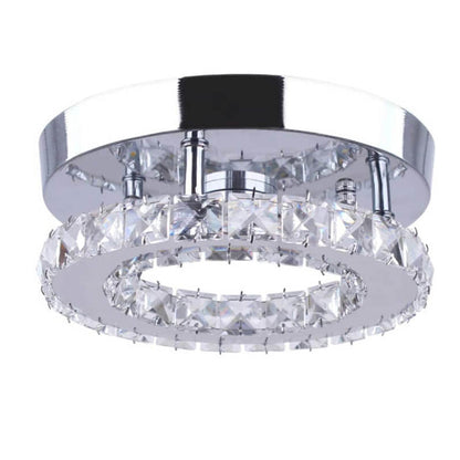 Modern Minimalist Round Crystal Mirror Stainless Steel LED Flush Mount Ceiling Light