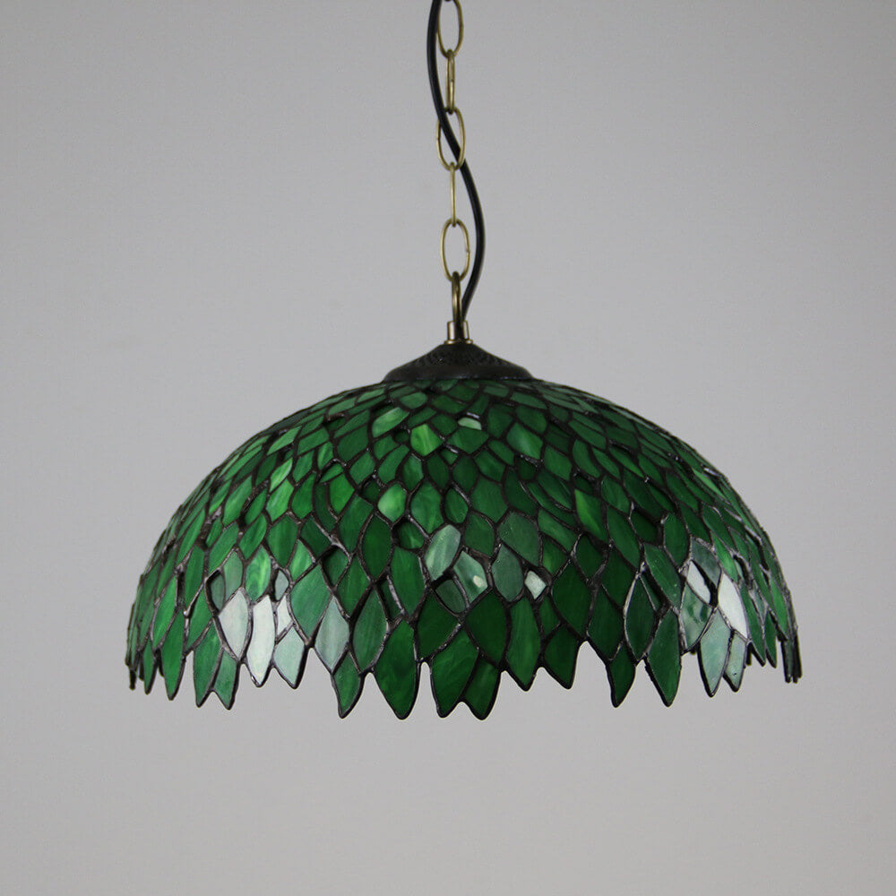 Traditional Tiffany Round Leaf Tulip Hardware Stained Glass 1 Light Chandelier For Living Room