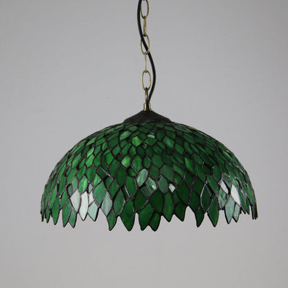 Traditional Tiffany Round Leaf Tulip Hardware Stained Glass 1 Light Chandelier For Living Room