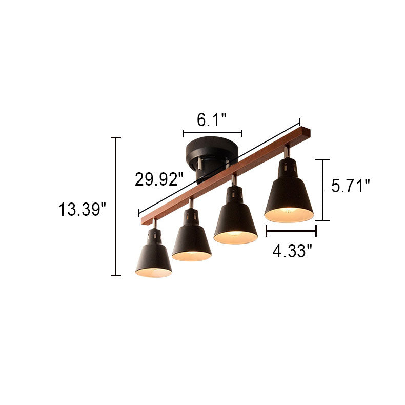 Japanese Minimalist Solid Color Wooden Iron 4-Light Semi-Flush Mount Light