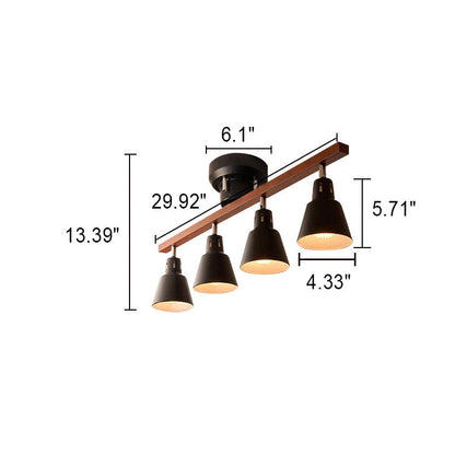 Japanese Minimalist Solid Color Wooden Iron 4-Light Semi-Flush Mount Light