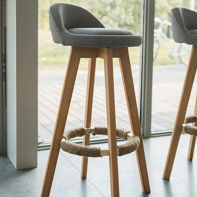 Traditional Vintage Round Fabric Wood Frame Swivel Bar Stool Low Back Footrest For Dining Room