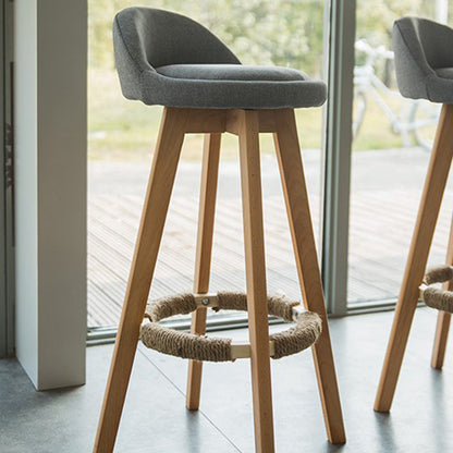 Traditional Vintage Round Fabric Wood Frame Swivel Bar Stool Low Back Footrest For Dining Room