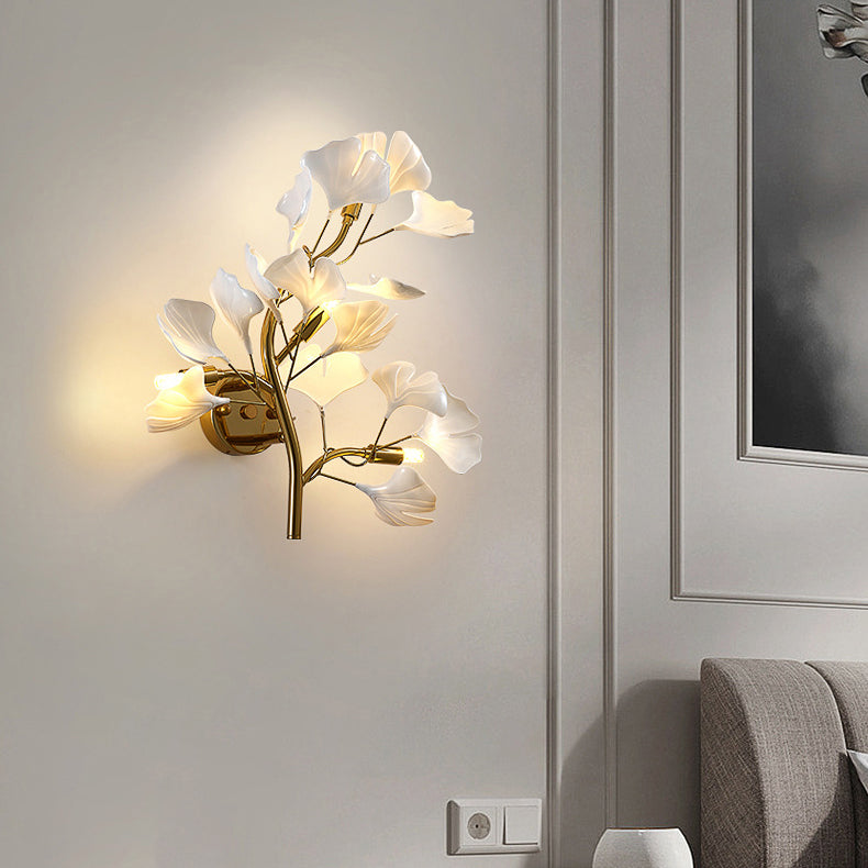 Modern Minimalist Ginkgo Leaf Iron Acrylic 4-Light Wall Sconce Lamp For Living Room