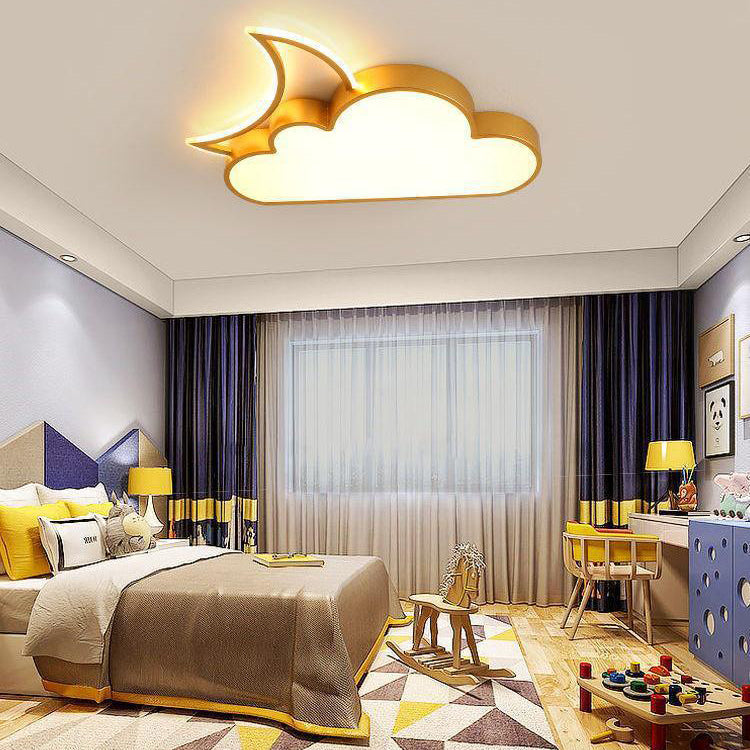 Contemporary Nordic Kids Iron Acrylic Cloud Moon LED Flush Mount Ceiling Light For Bedroom