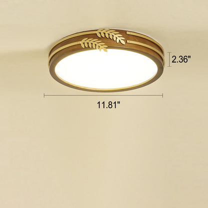 New Chinese Walnut Creative Golden Wheat Ear Decoration Design LED Flush Mount Light