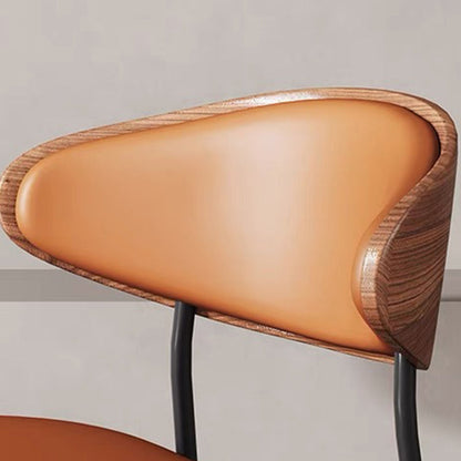 Contemporary Retro PU Wood Metal Sponge Square Curved Dining Chair Backrest For Dining Room