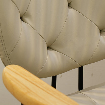 Modern Minimalist Square Faux Leather Wood Steel Chair Backrest Armrest For Bedroom