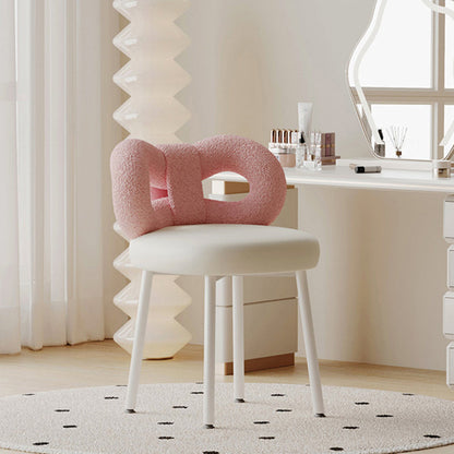 Modern Art Deco Butterfly Knot Round Faux Leather Iron Vanity Stool Backrest Armless For Bedroom