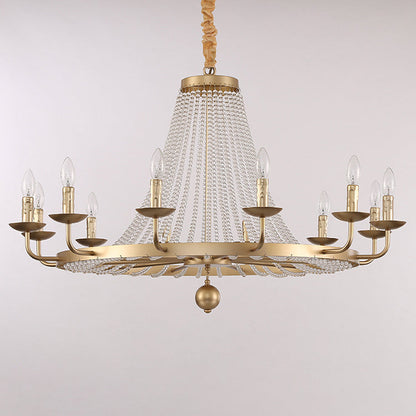 Contemporary Luxury Iron Round Frame Candelabra Crystal Bead 6/8/10/12-Light Chandelier For Living Room