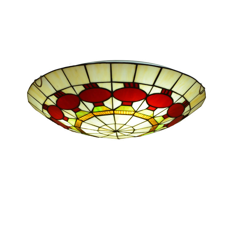 European Tiffany Stained Glass Round 2/3 Light Flush Mount Ceiling Light