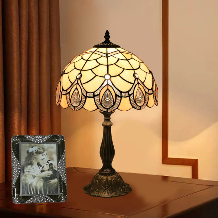 Tiffany Retro Lotus Resin Base Stained Glass 1-Light Table Lamp