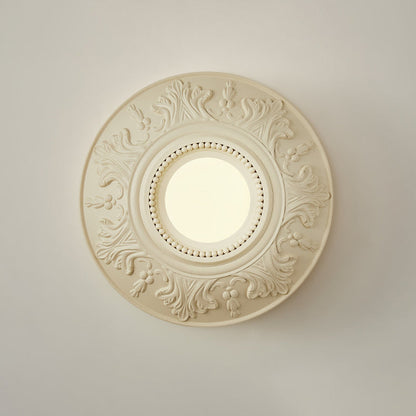 Traditional French Round Relief Resin Glass 1-Light Wall Sconce Lamp For Hallway