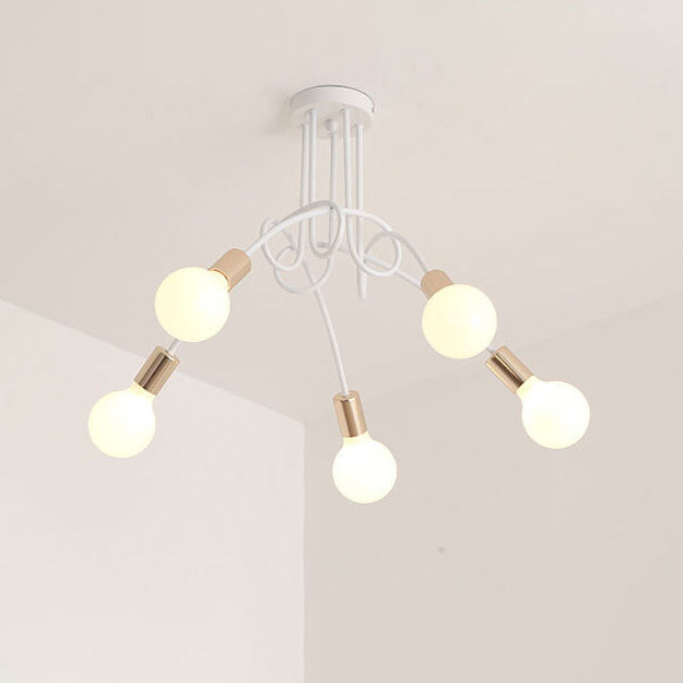 Modern Minimalist Iron Twisted Lines 3/5 Light Semi- Flush Mount Ceiling Light