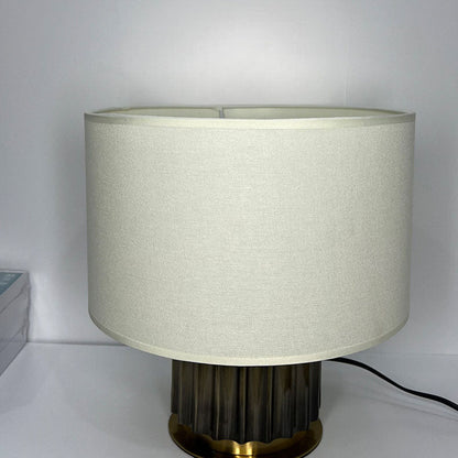 Nordic Minimalist Fabric Drum Metal Column 1-Light Table Lamp