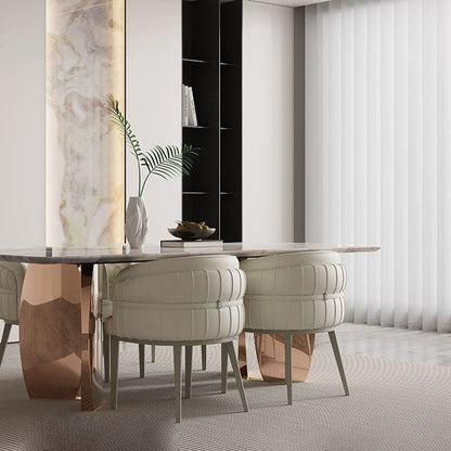 Modern Luxury Round Upholstered Faux Leather Carbon Steel Dining Chair Curved Backrest For Dining Room