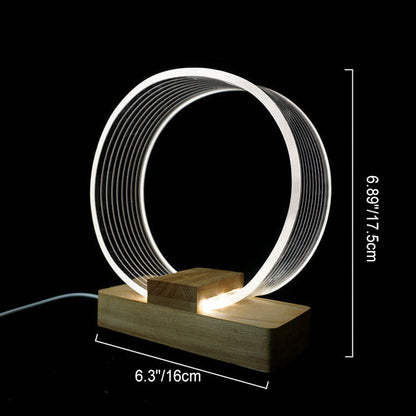 Nordic Minimalist High Translucent Acrylic Circle Ring Beech Wood Base LED Table Lamp