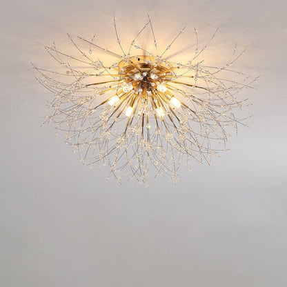 Modern Art Deco Crystal Beads Dandelion Aluminum Strip Shape 4/5/6/8-Light Semi-Flush Mount Ceiling Light For Living Room