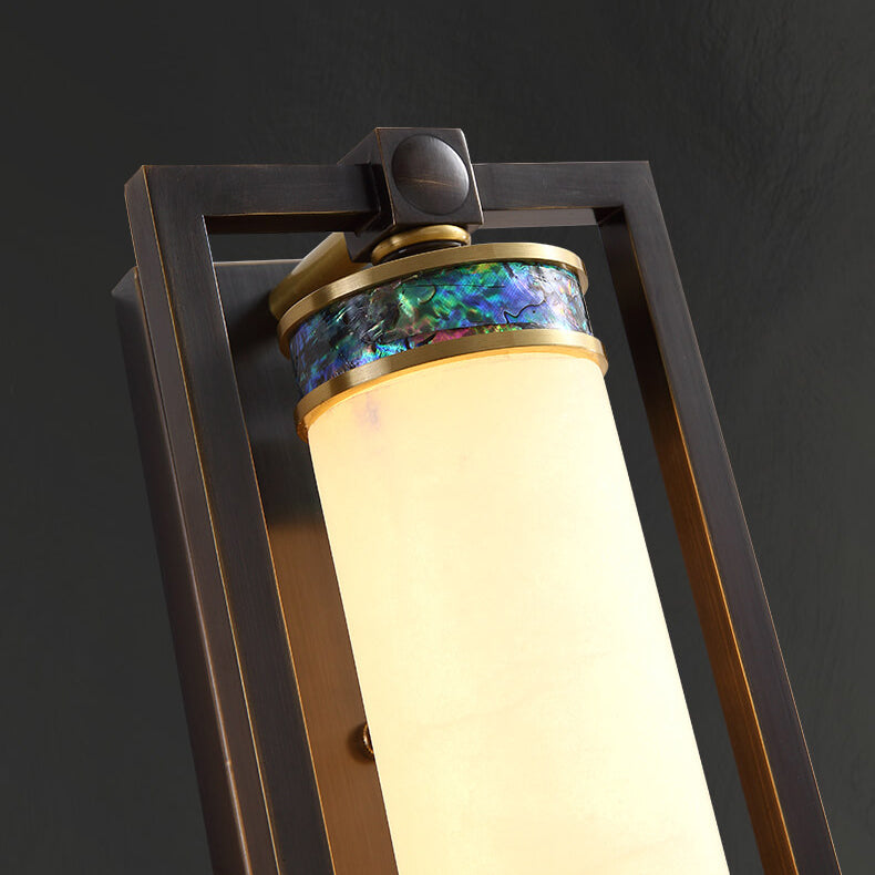 Modern Chinese Rectangular Copper Marble LED Wall Sconce Lamp