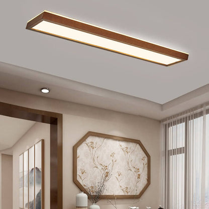 Japanese Minimalist Log Rectangular Walnut LED Flush Mount Ceiling Light