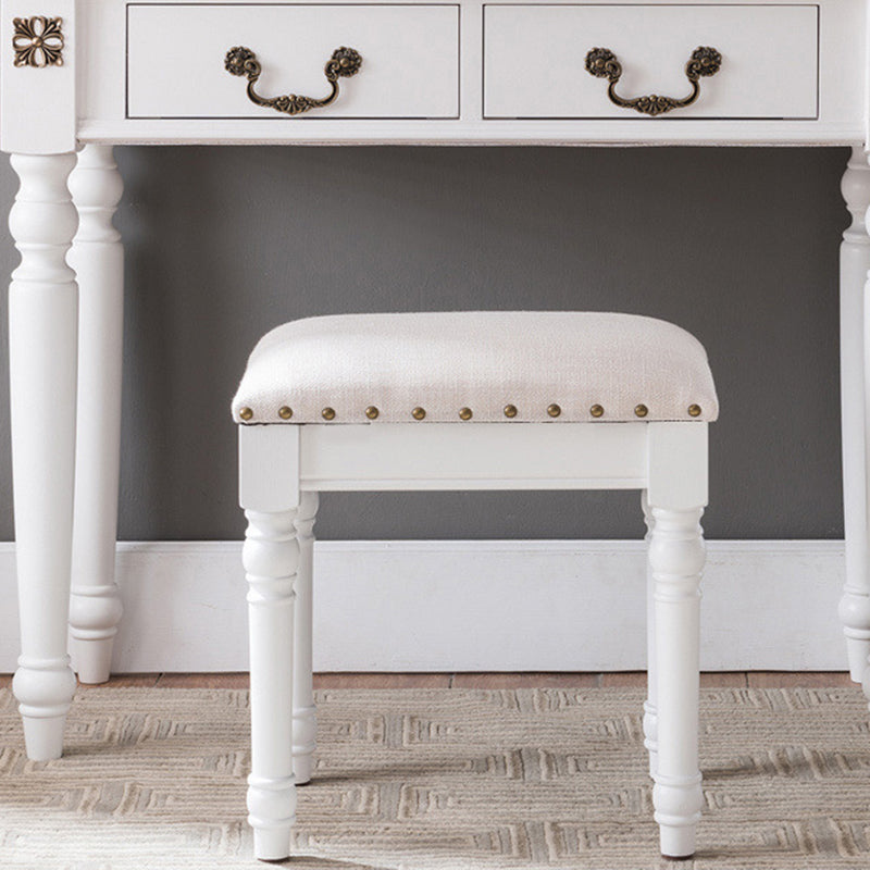 Contemporary Scandinavian Square Linen Faux Leather Solid Wood Vanity Stool Backless Armless For Bedroom