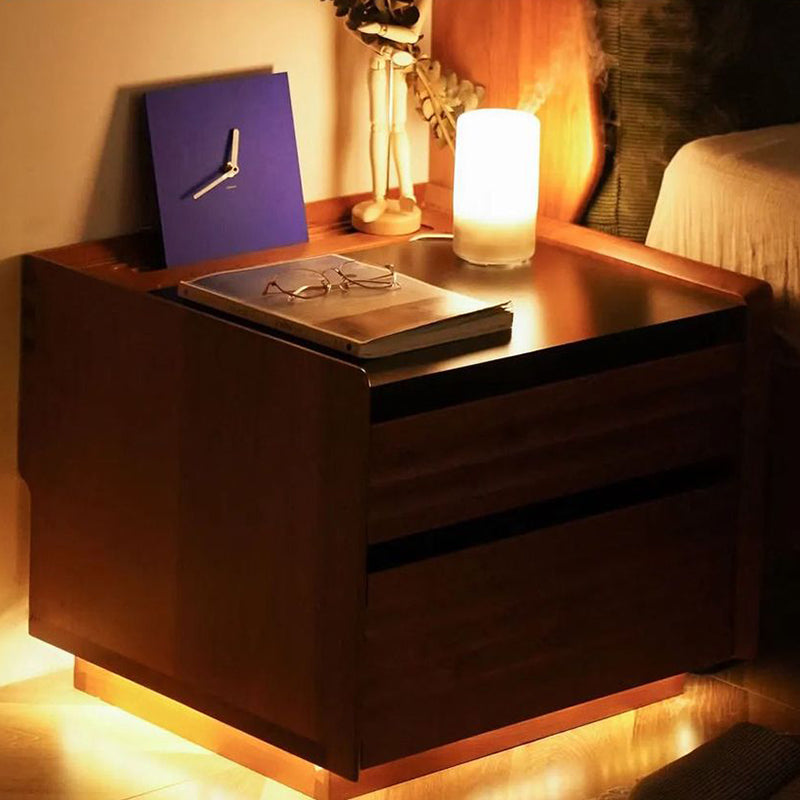 Traditional Vintage Rectangular Rock Slab Wood Base Nightstand 2-Drawer For Bedroom