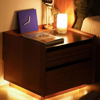 Traditional Vintage Rectangular Rock Slab Wood Base Nightstand 2-Drawer For Bedroom