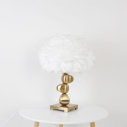Nordic Creative White Feather Pom Pom 1-Light Table Lamp