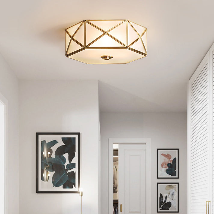 Contemporary Retro Brass Glass Octagon Geometric Line 3/4/6 Light Flush Mount Ceiling Light For Living Room