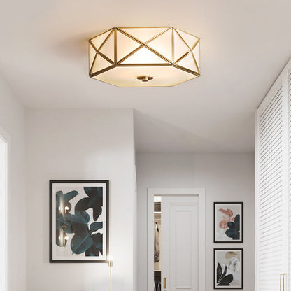 Contemporary Retro Brass Glass Octagon Geometric Line 3/4/6 Light Flush Mount Ceiling Light For Living Room
