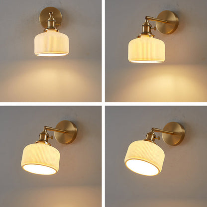 Modern Minimalist Striped Ceramic Jar 1-Light Wall Sconce Lamp