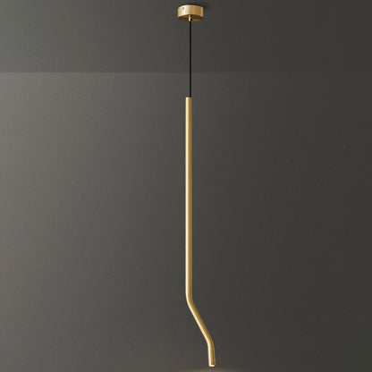 Modern Minimalist Bent Fine Tube All Copper LED Pendant Light For Bedroom