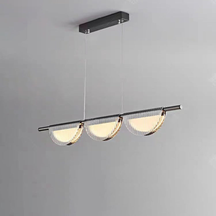現代的なシンプルさを備えたガラスアクリル製半円形シェードLEDアイランドライトシャンデリア（リビングルーム用）