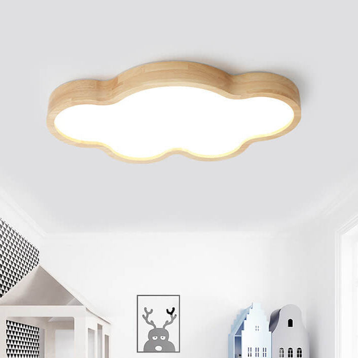 Scandinavian Modern Minimalist Clouds Stars Rubber Wood Acrylic LED Flush Mount Ceiling Light