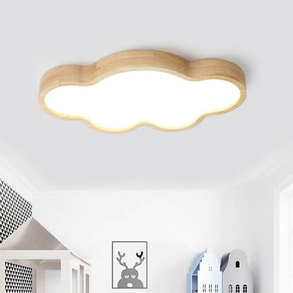 Scandinavian Modern Minimalist Clouds Stars Rubber Wood Acrylic LED Flush Mount Ceiling Light