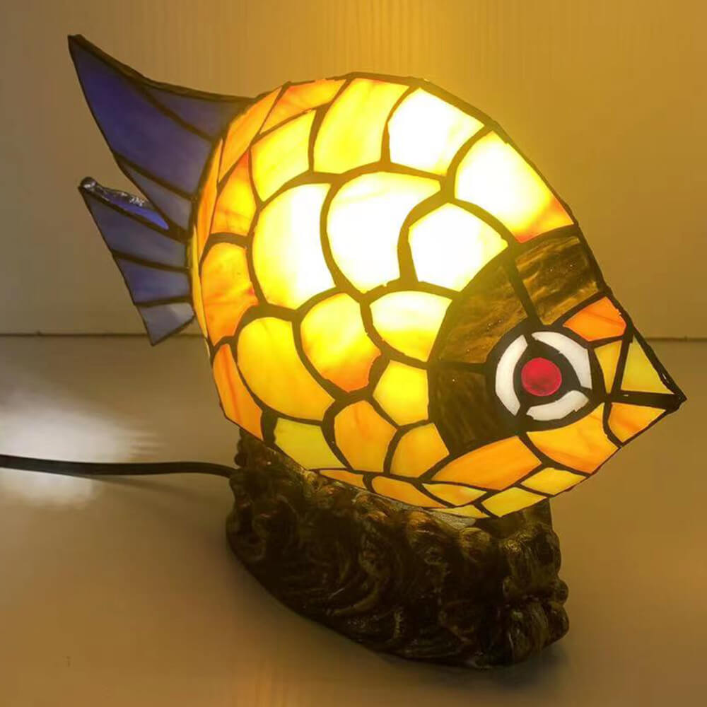 European Retro Creative Tiffany Fish Iron Glass 1-Light Table Lamp