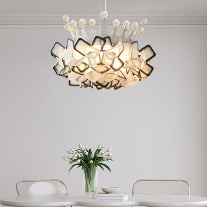 Contemporary Creative Hardware Crown Decor PVC Petal Shade LED Pendant Light For Living Room